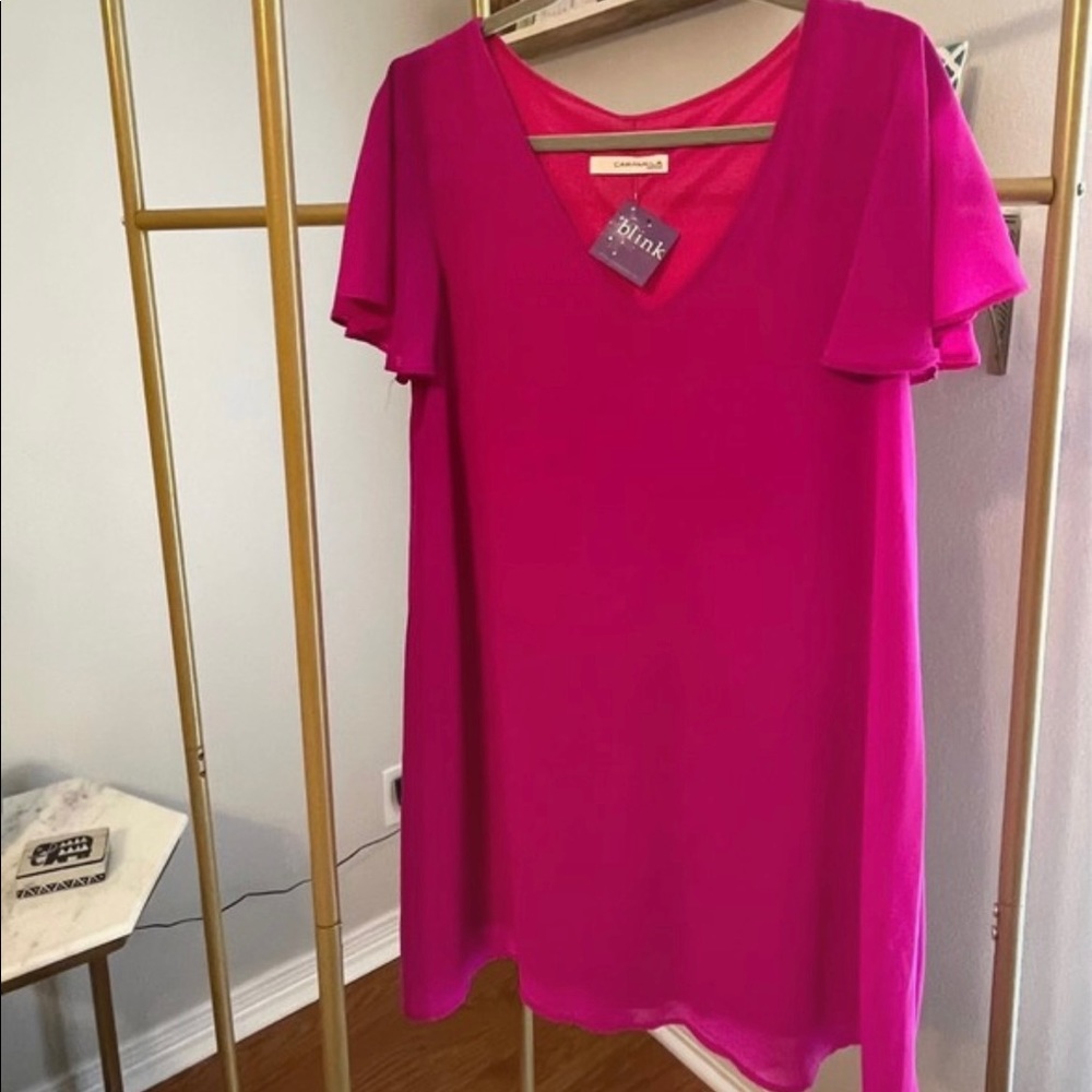 Hot pink flowy v-neck dress